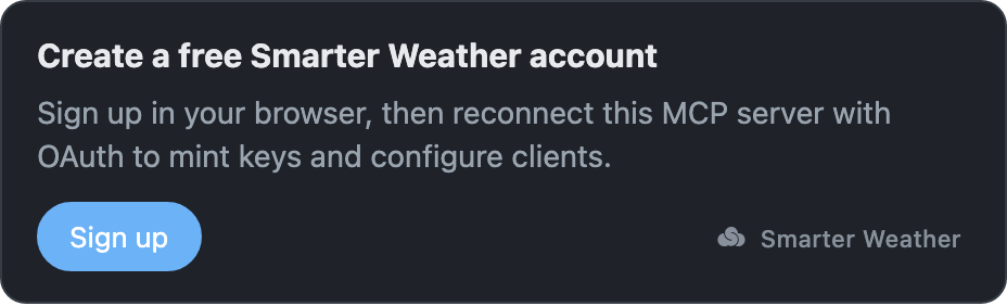Sign-up widget rendered inside an agent host